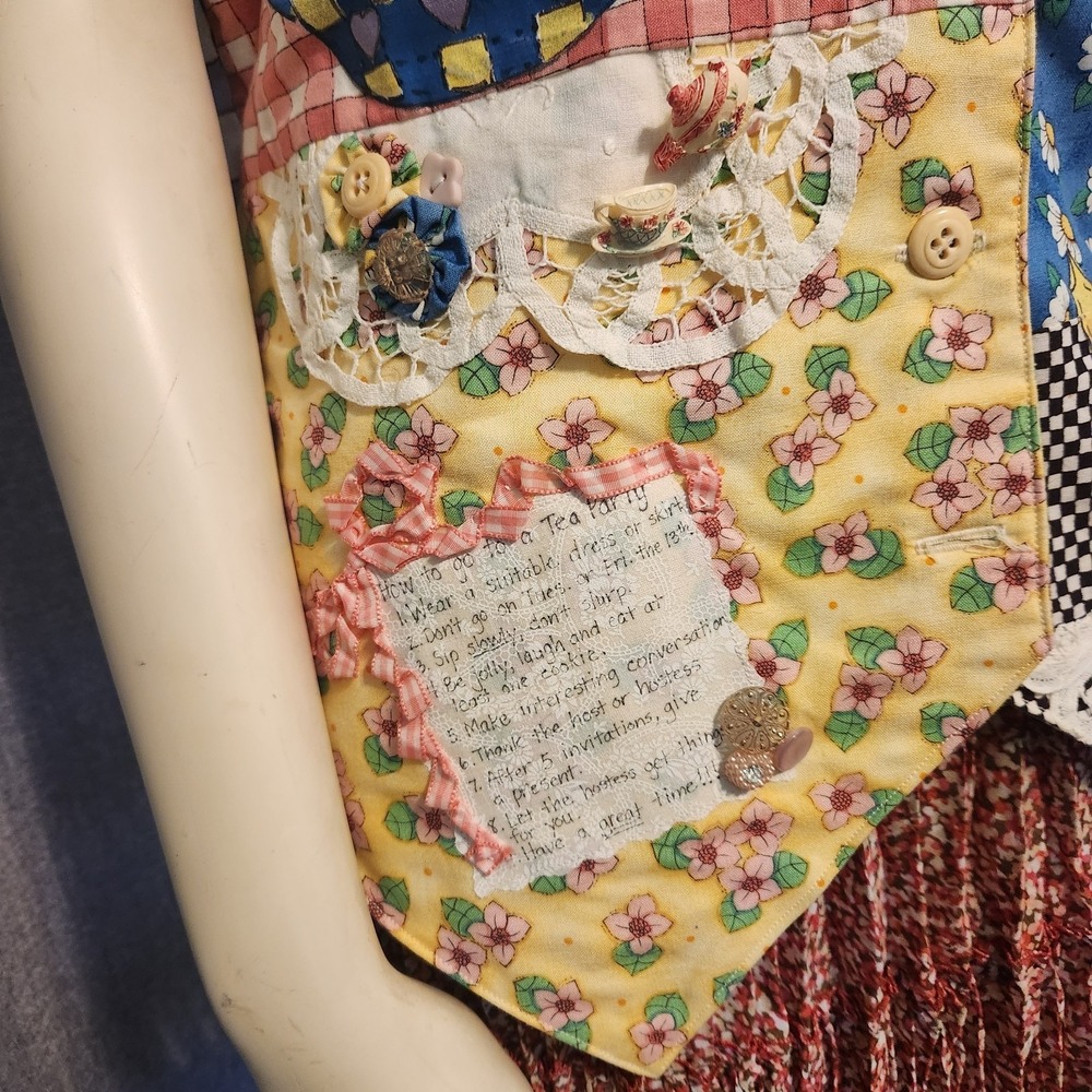 Hand Made Patchwork Granny Tea Party Quilted Vest Embellished Applique Cottage - Picture 4 of 15